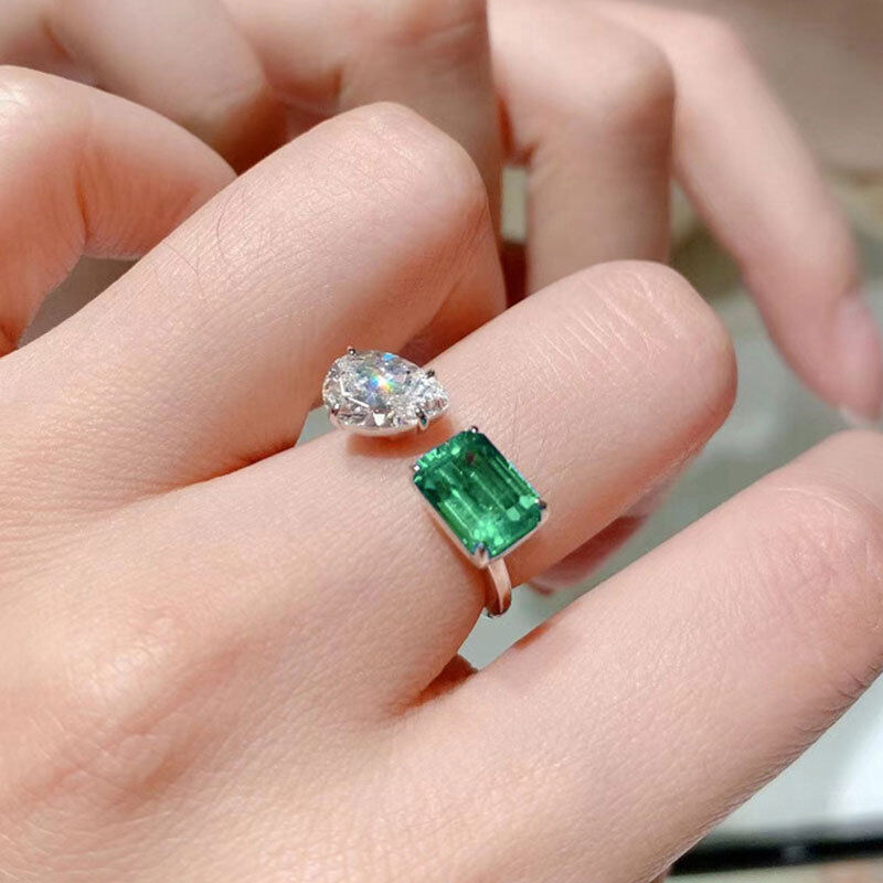 Ngọc Lục Bảo mô phỏng Tourmaline công chúa vuông khí Nhẫn mở nhẫn nữ