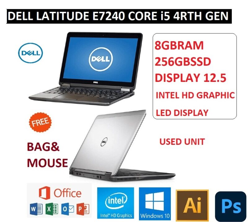 DELL LATITUDE E7240 12.5 INCH BUSINESS LAPTOP/INTEL CORE i7/8GB RAM DDR3L/256GB GB SSD/WINDOWS 10 Malaysia