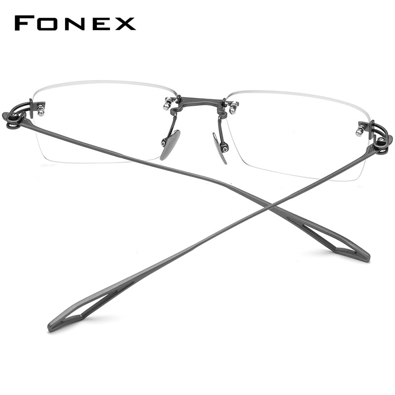 FONEX Titanium Glasses Frame Men New Rimless Square Matte Eyeglasses Optical Frame Eyewear Act-fix