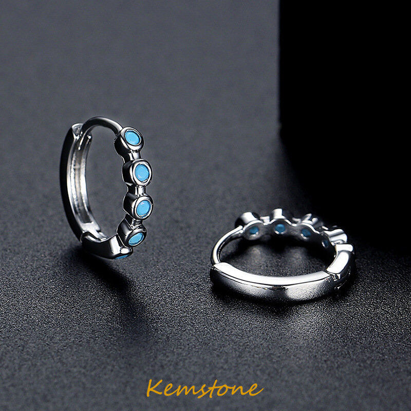 Kemstone Vintage Plated Silver Plated 18k Gold Round Green Stone Small Hoop Earrings for Women Jewelry Gift