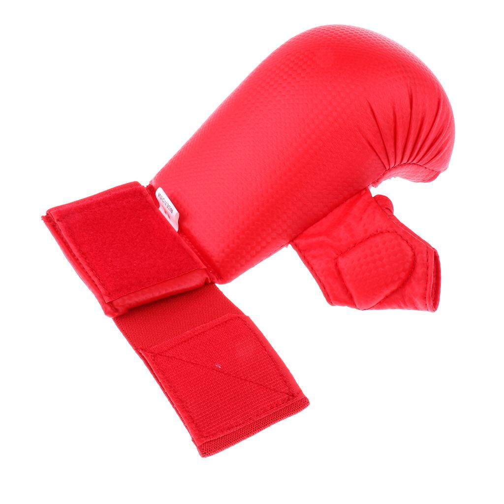 1 Pair PU Karate Sparring Mitts MMA Judo Taekwondo Padded Gloves Red L