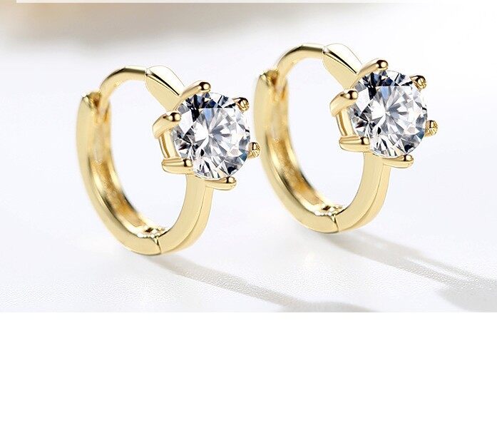 [Cutewomen2020] Pair Of Earrings Silver Six-claw Zircon Arrow Round Flash Diamond Earrings Hoop Earrings Ladies Best Gift