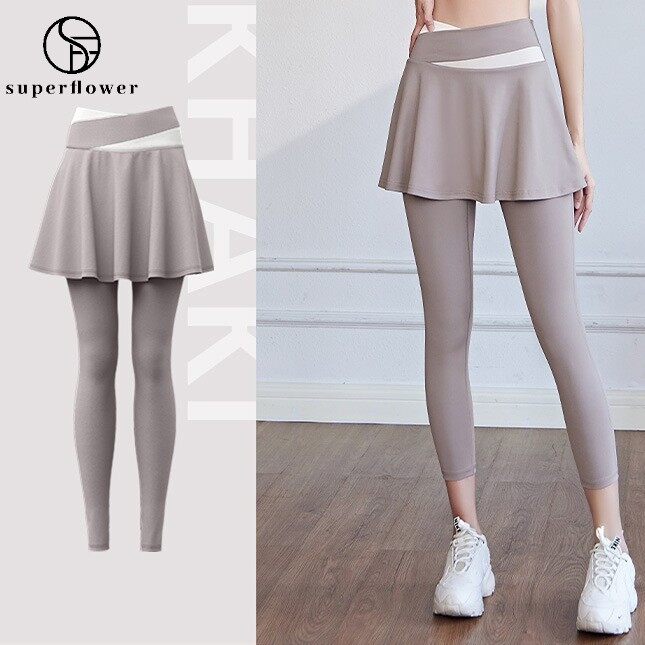 SUPERFLOWER Women's New High Waist 2 In 1 Piece Double Layers Fiess Exercise Running Training Yoga Sports Pants_voghion.com