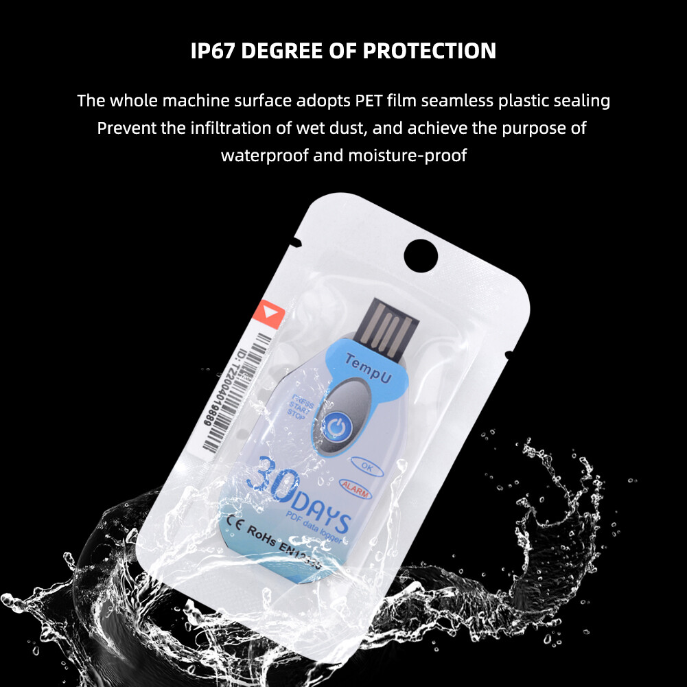 Yieryi 30 ngày/60 ngày/90 ngày dùng một lần USB nhiệt độ máy ghi dữ liệu IP67 không thấm nước xuất khẩu PDF nhiệt độ máy ghi dữ liệu cho thực phẩm và thực vật lưu trữ dây chuyền lạnh Giao thông vận tải đặc sản lưu trữ