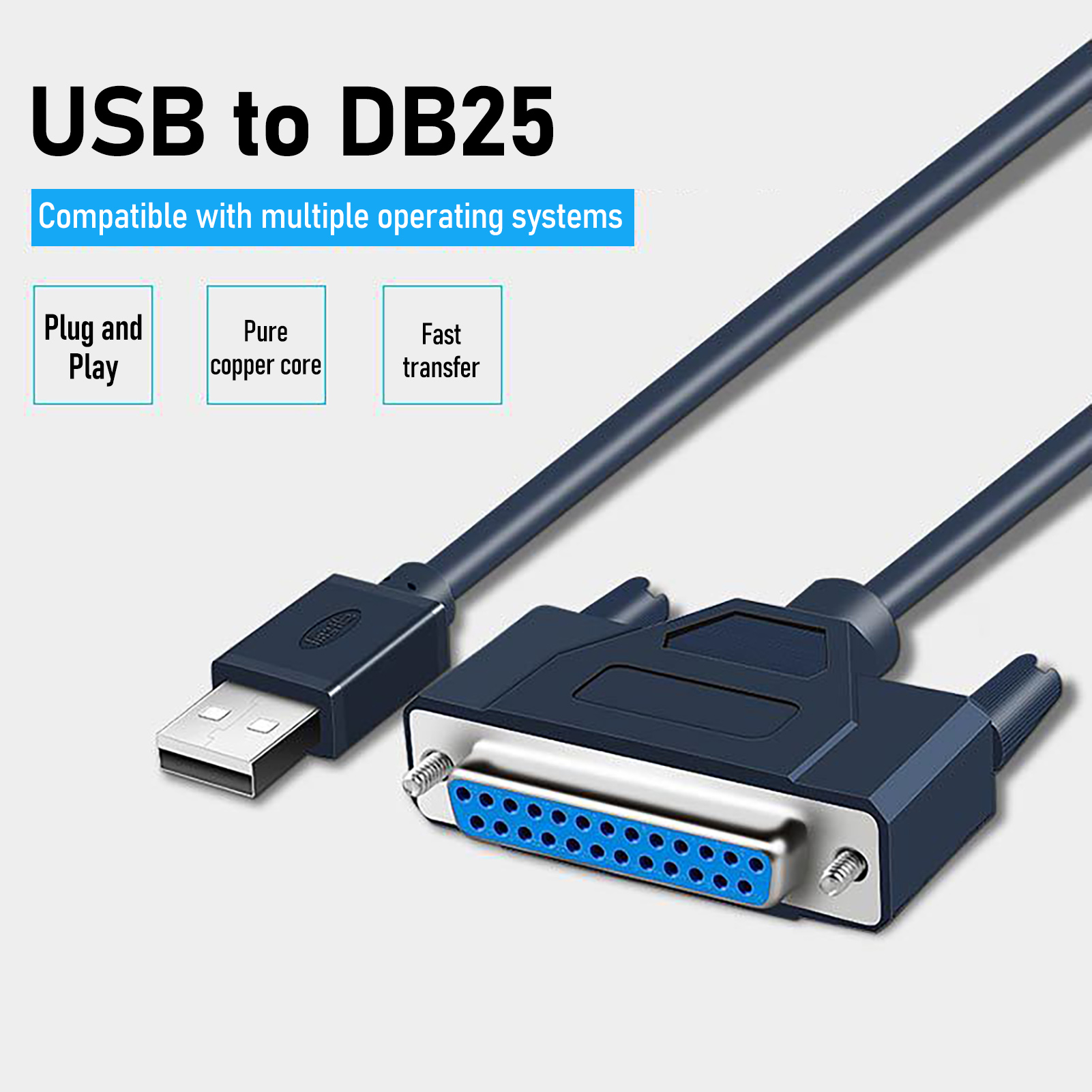Printer Cable Professional High Speed 1.2m USB to 25 Pin DB25 Parallel Port Printer Connecting Wire for Laptop Printer Adapter Cable