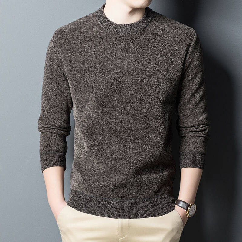 Winter men's round neck pullover sweater plus veet thick warm top middle-aged and young men's casual all-match men's200_voghion.com