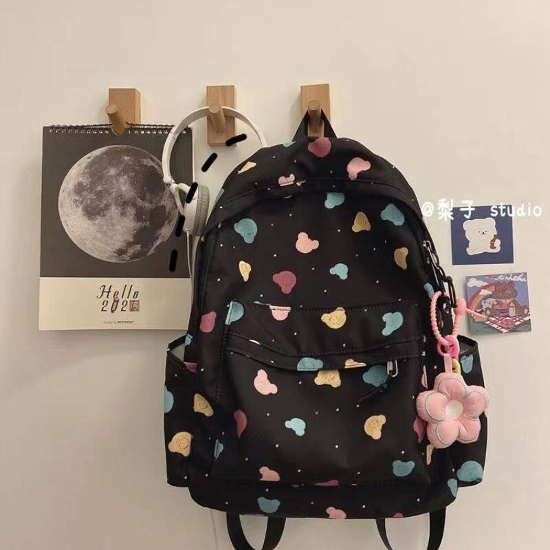 QFDI 🌼【Miễn Phí Vận Chuyển 🌼student bag Korean ins cute cartoon print backpack Sweet Floral Girl Backpack no pendant