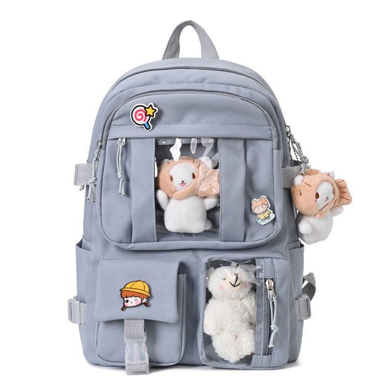 Large Capacity School Bag for Girls Secondary School Backpack for School Girl High School Japanese Style Bagpack for Kids Girl with Plush Toys Pendant