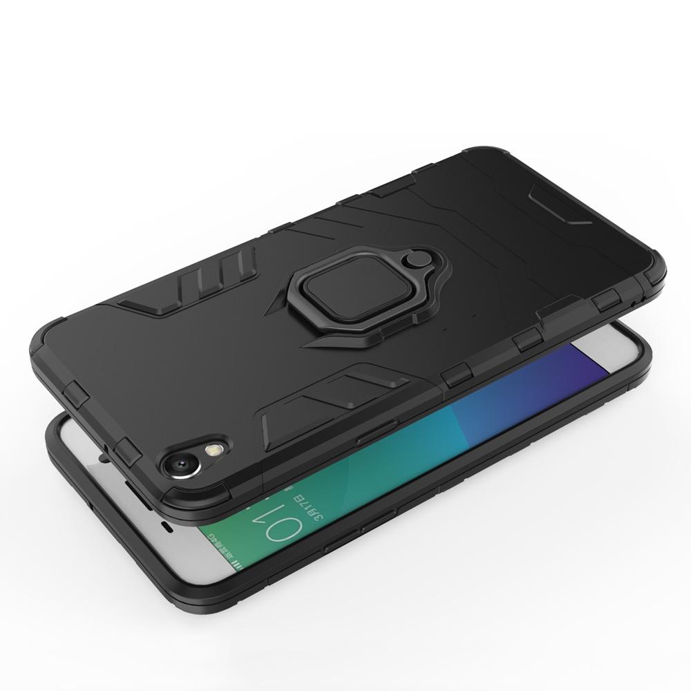 PC + TPU Shockproof Protective Case for OPPO R9 Plus, with Magnetic Ring Holder (Black)