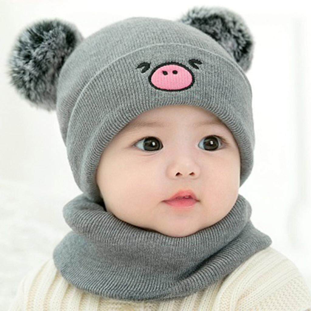 Baby Cartoon Bear Boy Girl Knitted Children Lovely Soft Hat+Scarf Two Piece Set