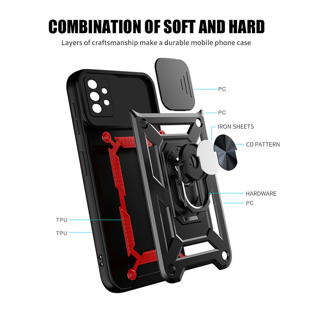 For Samsung Galaxy A72 A52 A42 A32 A22 A12 Car Magnetic Stand Ring Armor Push Pull Camera Protect Case For Samsung A02s A10s A11 A20 A20s A30 A31 A51 A71 A82 M11 M12 M51 M62 F62 Note 20 S20 S21 Ultra