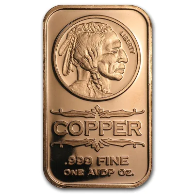 U.S. United States Indian Head 1 oz .999 Fine Cu Copper Bar (Made in United States) 1oz