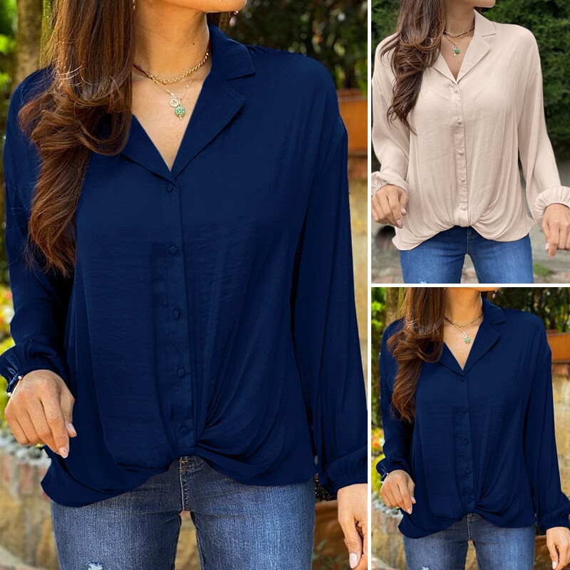 Rulfepy ZANZEA Womens Long Sleeve Blouse Office Lady Work Tops Solid Basic Shirt Tee Rulfepy