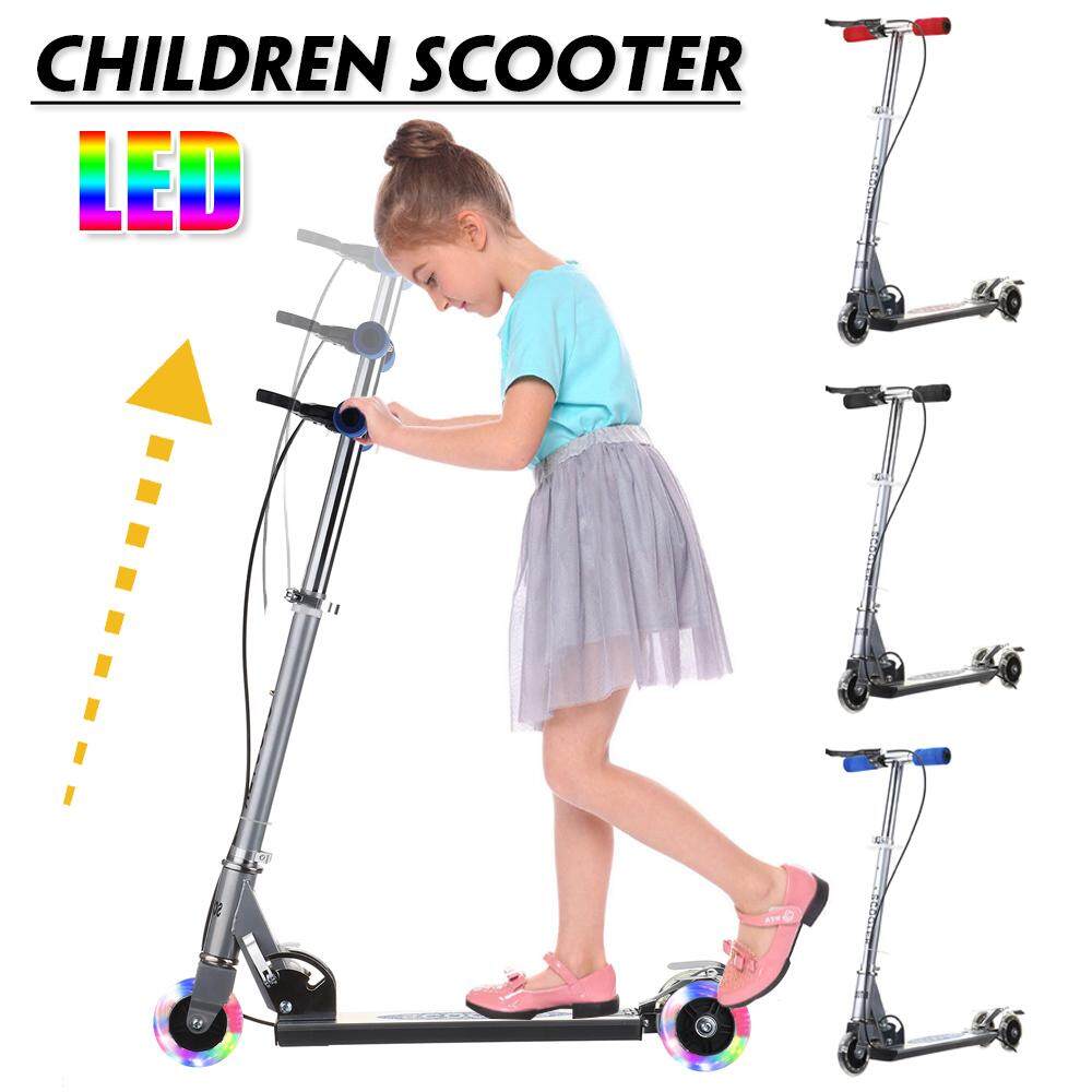 Mua 【Free Vận Chuyển + Đèn Flash Đối Phó 】Foldable Hợp Kim Nhôm Trẻ Em Trẻ Em Xe Tay Ga Có Thể Điều Chỉnh Chiều Cao 3 Đèn Bánh Xe