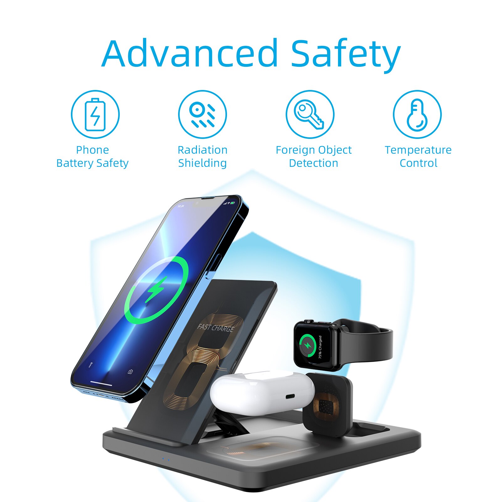 Wireless Charger Key Rack 3 In 1 Wireless Charger Mobile Phone Watch Earphone Charging Station ...