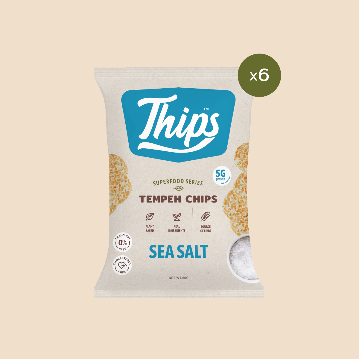 (Bundle of 6) Thips Variety Tempeh Chips (6 x 50g) Halal 100 Tempe