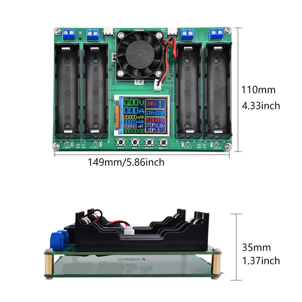 KKmol Single Channel/4 Channel 18650 Dung lượng pin Đầu dò điện trở trong Bộ sạc và xả tự động Loại cổng c Đo sạc và xả 1~9 chu kỳ Điều chỉnh sạc và xả