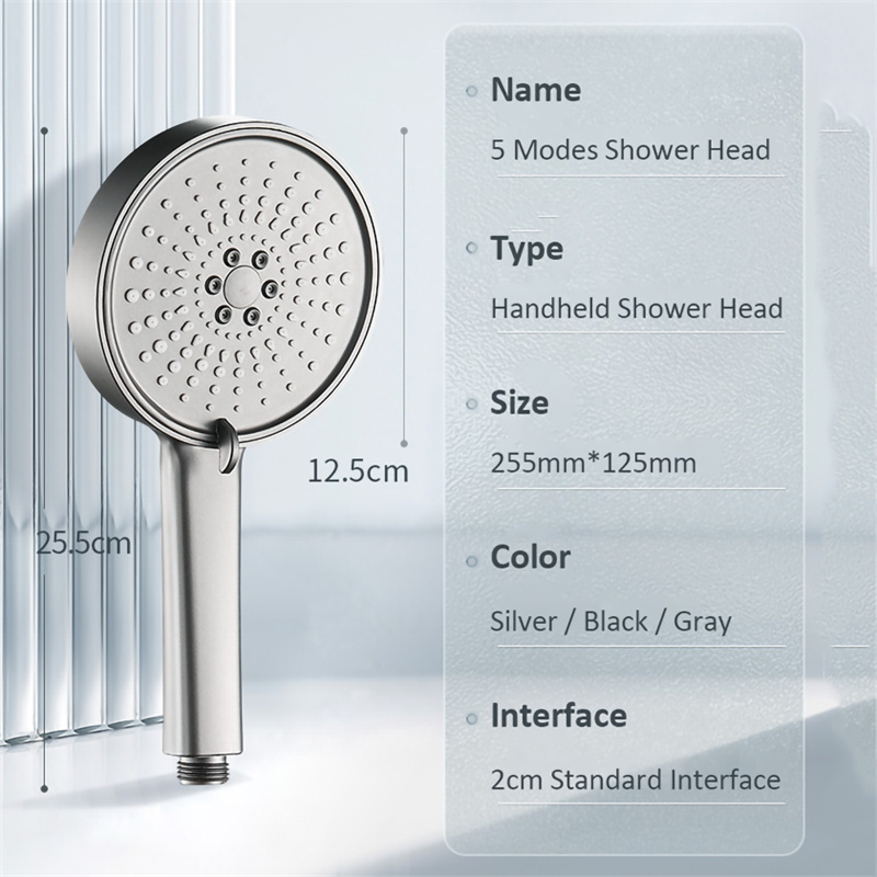 5 Modes Large Panel Shower Head Adjustable High Pressure Water Saving Shower Head Water Massage Shower Head for Bathroom Accessories