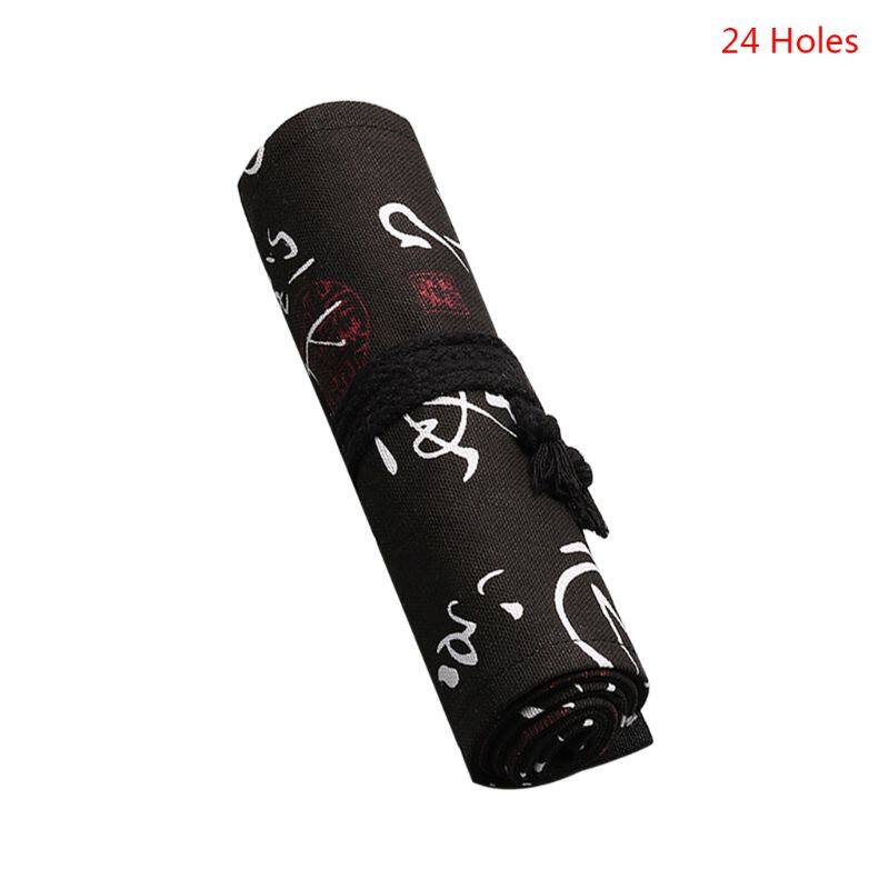 12/24/36/48/72 Holes Cute Canvas Roll Pen Curtain Pencil Bag Case Makeup Wrap Holder Storage Pouch