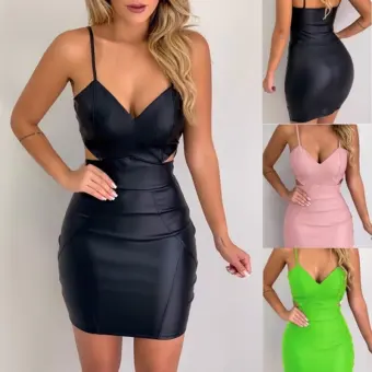 backless leather dress