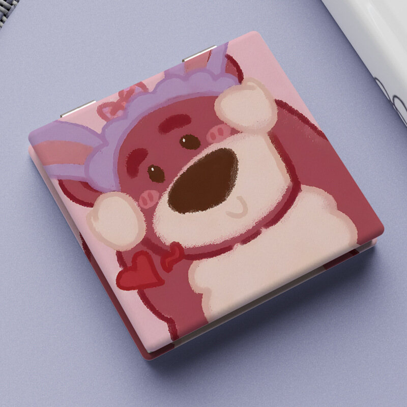 XINLANYASHE Strawberry bear mirror, small size, folding mirror, cute patterned mirror makeup mirror 2 sides portable mirror Korean style mirror, portable mirror, face mirror