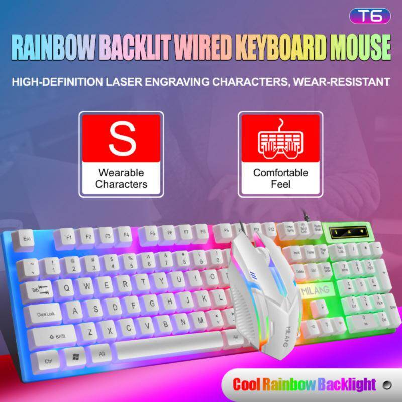 RYRA PT6 Wireless Mechanical USB Wired Keyboard Mouse Set With Rainbow LED Backlight Gaming Keyboard Gaming Mouse For Laptop PC 2023Hot