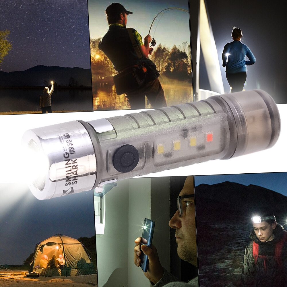 USB Charger Led Mini Strong Light Flashlight Multifunctional Portable Adsorption Hiking Super Bright Flashlight Outdoor Camping Emergency Lighting