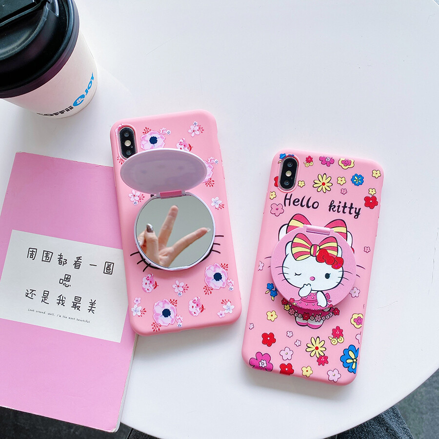 For xiaomi redmi 7a redmi 8 redmi 8a redmi note 6 pro redmi note 7 pro redmi 5 redmi 5a redmi 6 redmi 6a redmi 7 remi note 4 redmi note 5 pro cartoon hello kitty mirror stand phone case soft silicone protection cover
