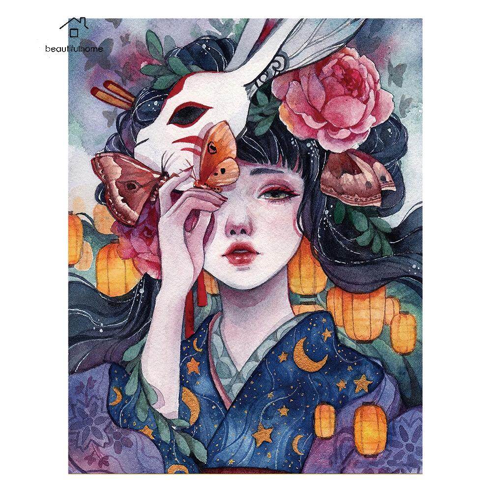 [Safety at Home] Beautifulhome Illustration Girl 11CT Stamped Cross Stitch People Needlework Embroidery Craft Kit