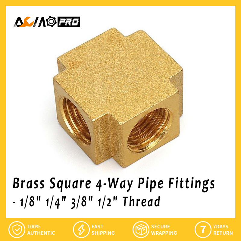 AumoPro 1pc 1/8" 1/4" 3/8" 1/2" BSP Female Thread Square 4-Way Brass Pipe Fitting Copper Hose Coupling Coupler Square Pneumatic Hydraulic pressure Brass Pipe fittings