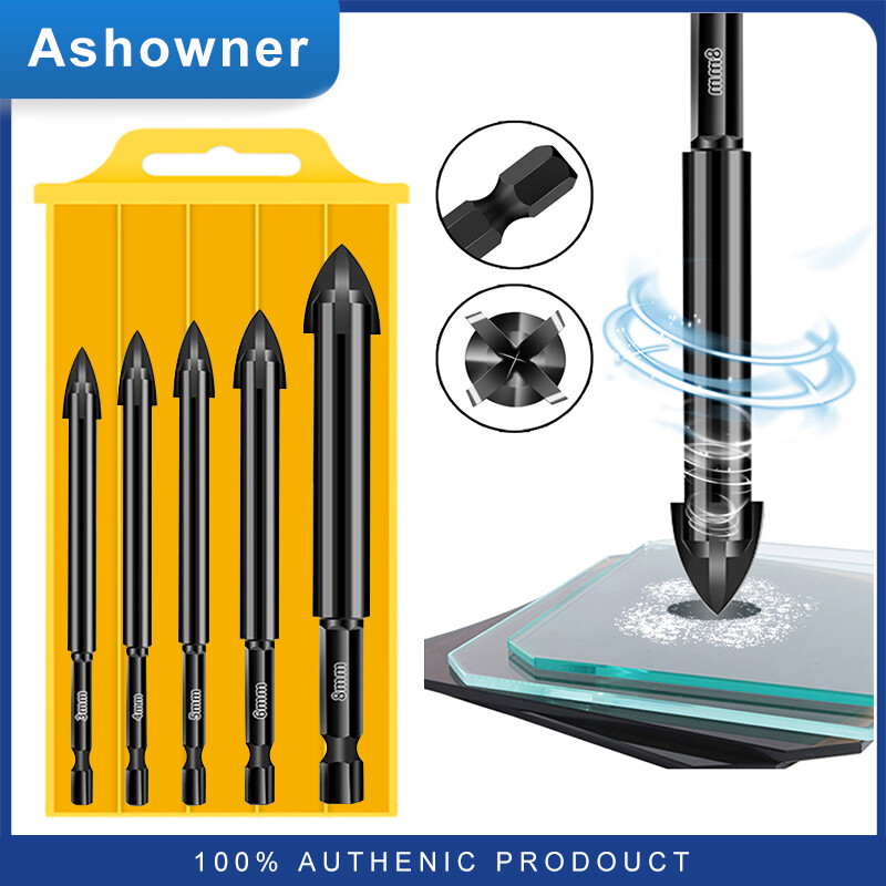5Pcs Universal Glass Cross Hex Tile Drilling Bit Set Concrete Ceramic Tools Hole Opener Multifunctional Hard Alloy Drill Bit Tip for Woodwork