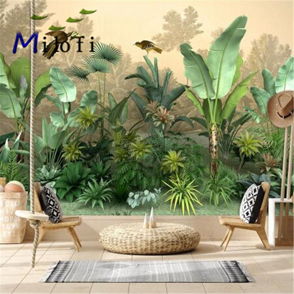 Custom 3D printing tropical rainforest plant wallpaper sticker mural