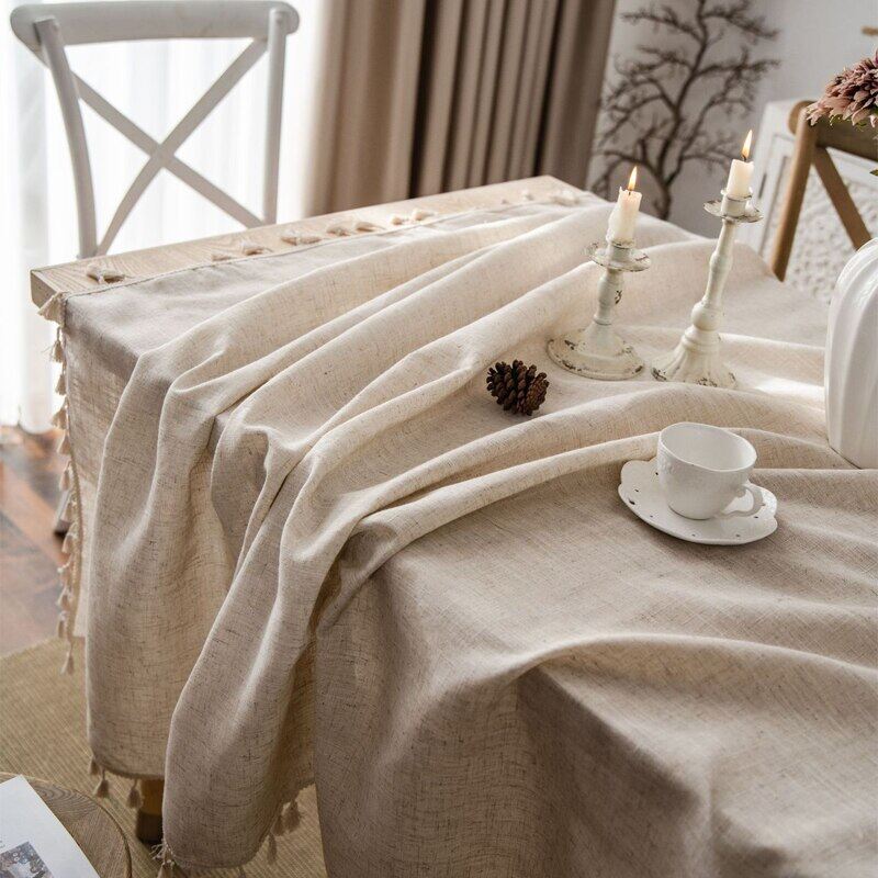 Tablecloth Cotton and Linen Tapete Rectangular Tablecloth for Table Table Tassel Table Cover Simple Retro Japanese Tablecloth