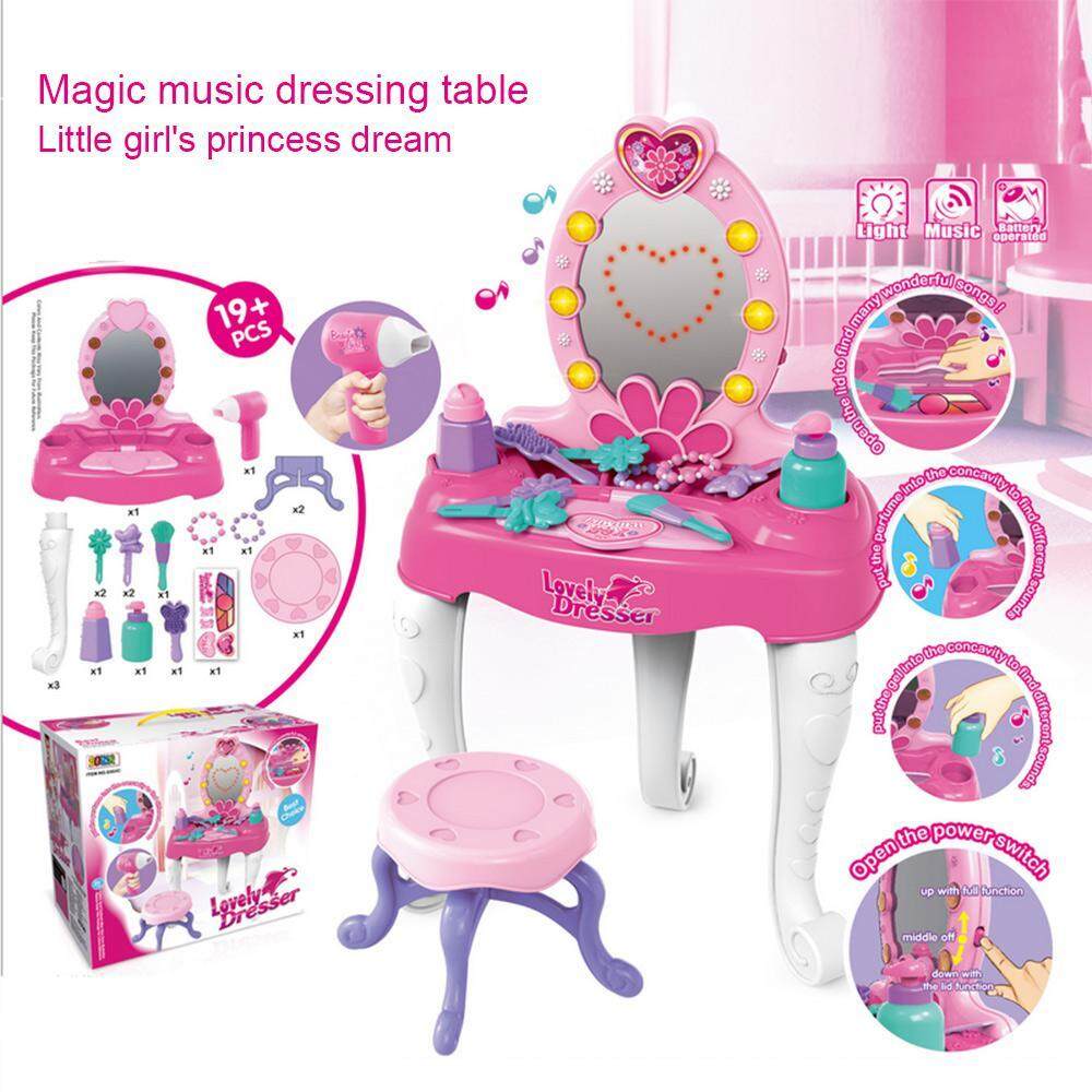 Lightsmile Pretend Play Kids Dresser Table And Chair Beauty Mirror