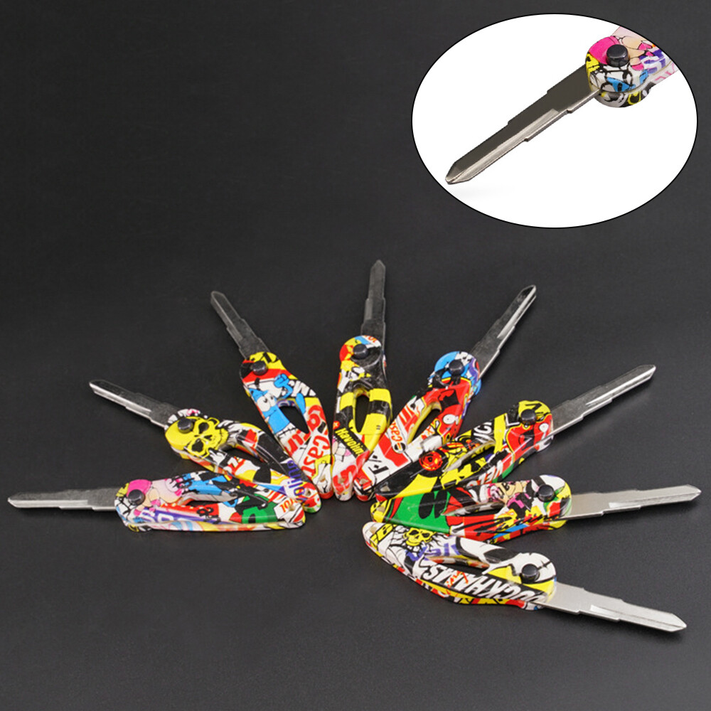 Motorcycle Remodel Keys Embryo Graffiti Folding Key Head Right Slot Blade Blank Uncut Key Automatic Bouncing Keychain