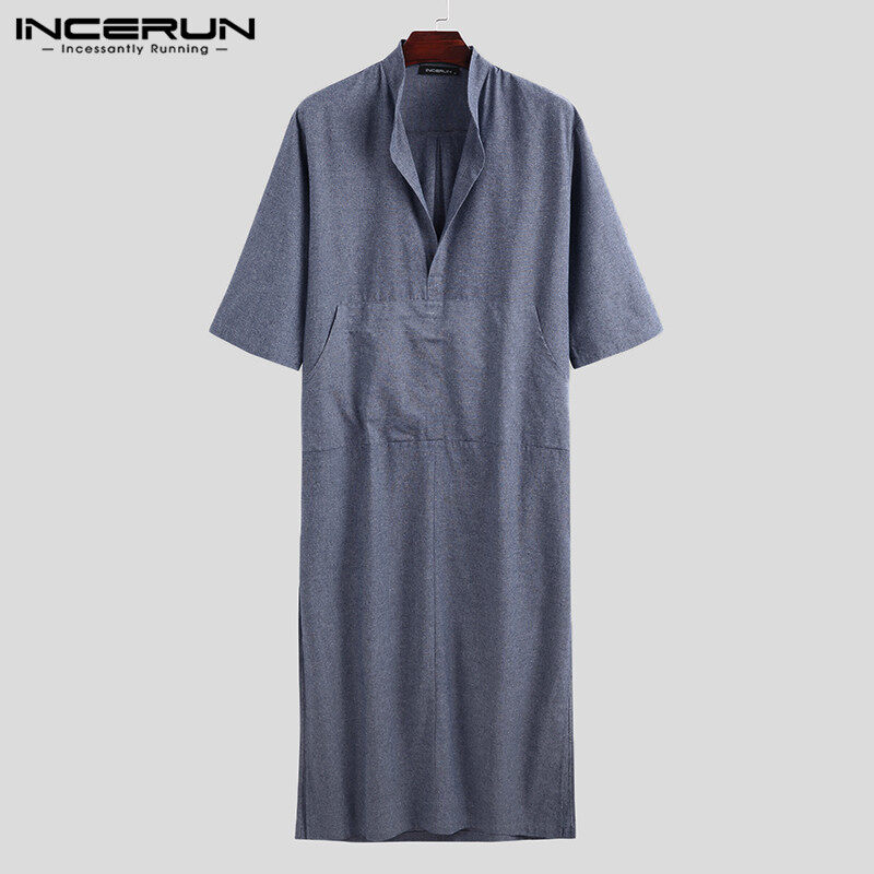 Medussa INCERUN Mensครึ่งแขนกัฟตันมุสลิมชุดเดรสแม็กซี่เสื้อสตรีLoungewear Tเสื้อCaftan
