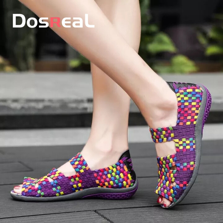 DOSREAL Women Flats shoes Women Woven Shoes Flat Sneakers Shoes Female Ballet Flats Multi Eva Loafers Ladies Shoes Big Size