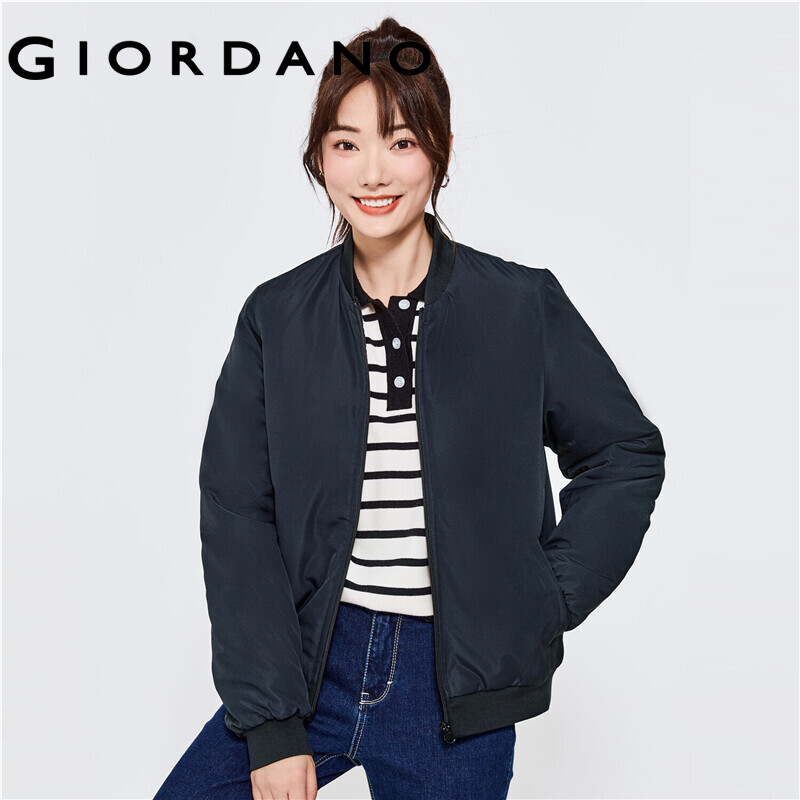 《COD》GIORDANO Women Bomber Jackets Waterproof Quilted Lining Bomber Jackets Stand Collar Solid Color Casual Bomber Jackets 13372829