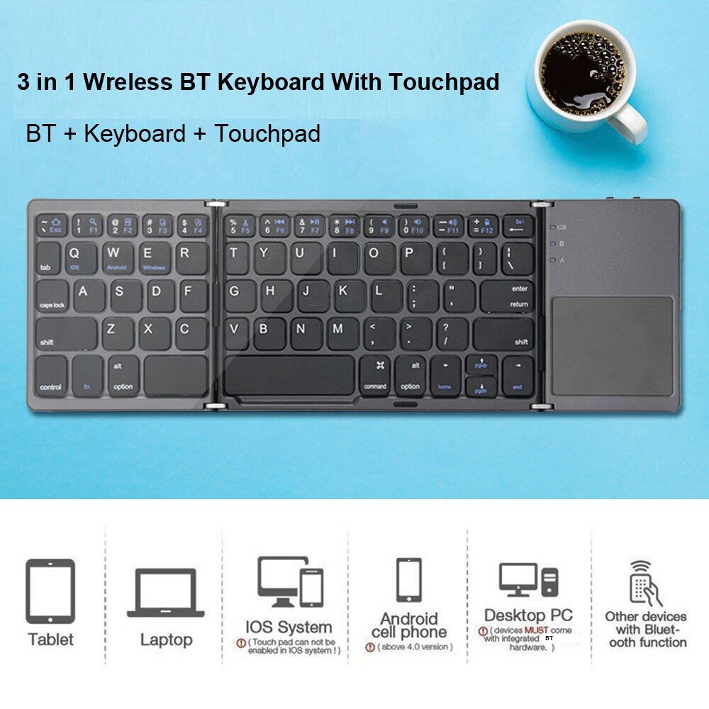 Folding Mini Wireless Bluetooth Keyboard English/N/Spanish/Arabic/Hebrew/Portugues With Touchpad For Windows, Andro, IOS