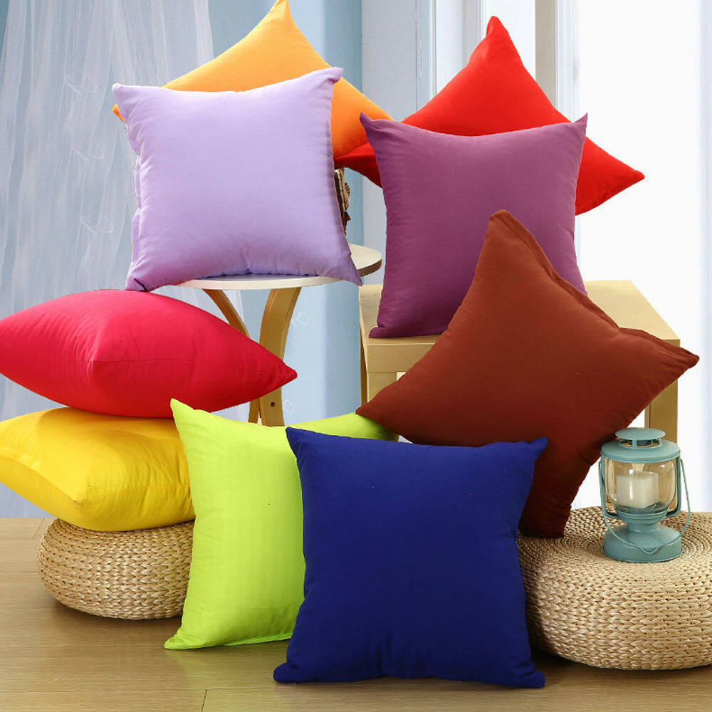 45 X 45cm Plain Solid Color Square Throw Pillow Cushion Cover Home Sofa Decorative Home Garden Decor Pillow Case Plain Solid Color Classic Cotton