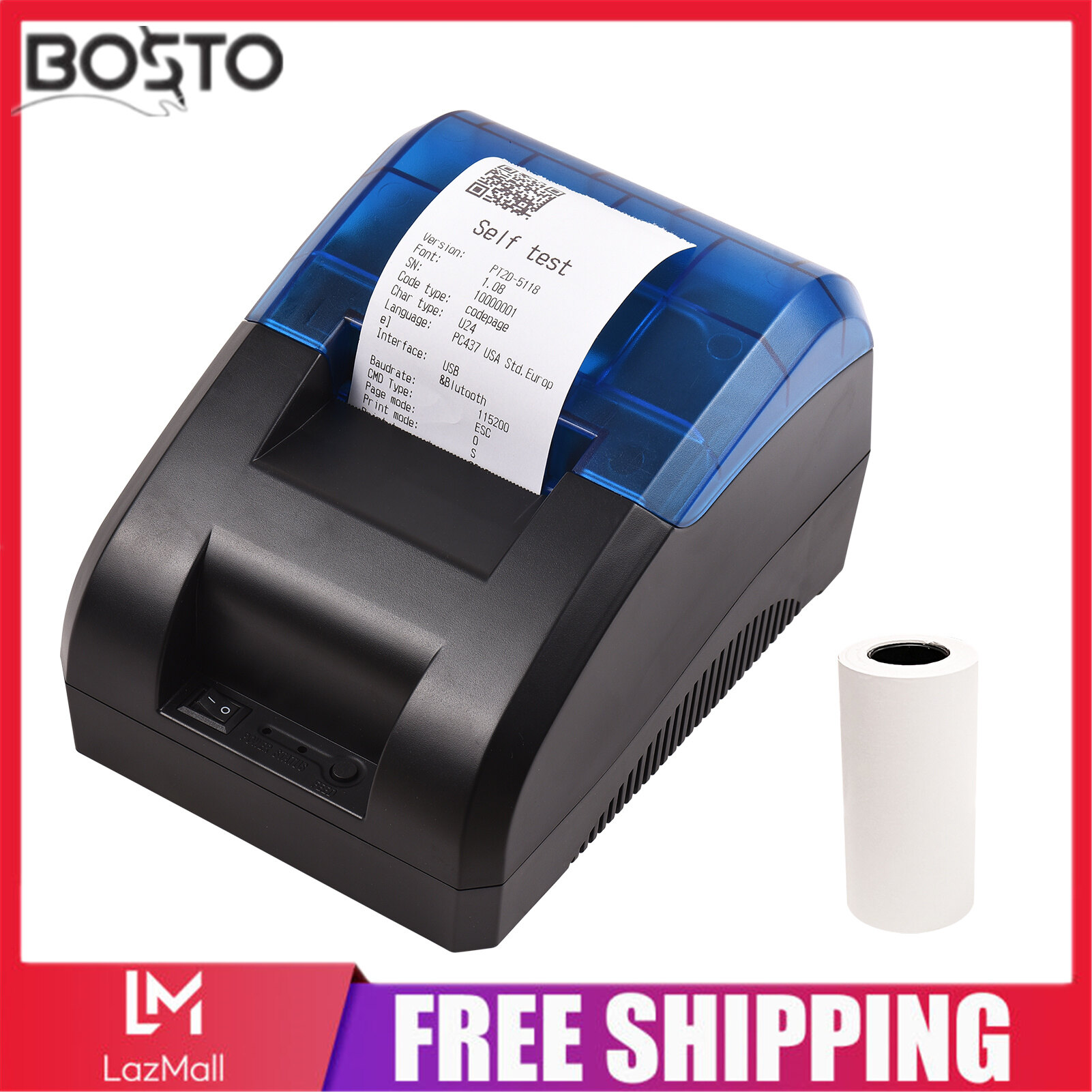 58mm Thermal Receipt Printer Desktop USB&BT Wireless Connection Printer Barcode Logo Printing with 1 Roll Paper Inside Compatible with iOS Android Windows for Restaurant Sales Retail Shop