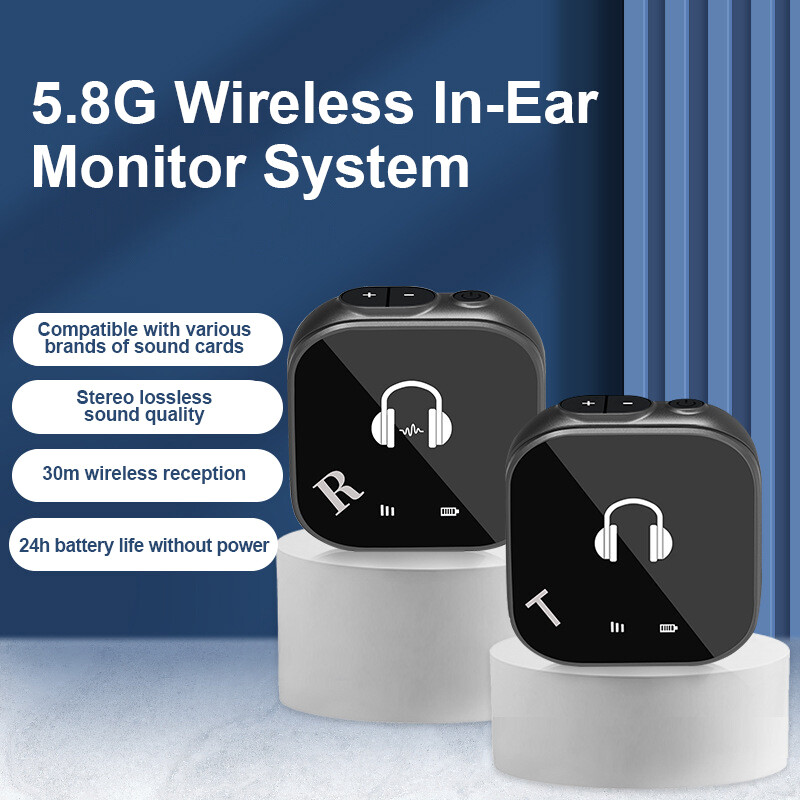 Wireless in-Ear Monitor System 5.8G Wireless IEM System with Transmitter Receiver Automatic Pairing for Studio Band Rehearsal Live Performance