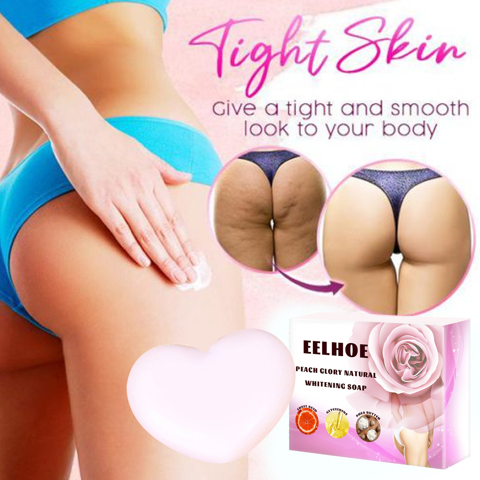 Eelhoe Peach Glory Natural Whitening Soap Smooth & Pimple-Free Butt Lightening Moisturizing Exfoliating Scrub Soap Remove Dark Spots and Acne Handmade Soap Repair Hip Care（80g）