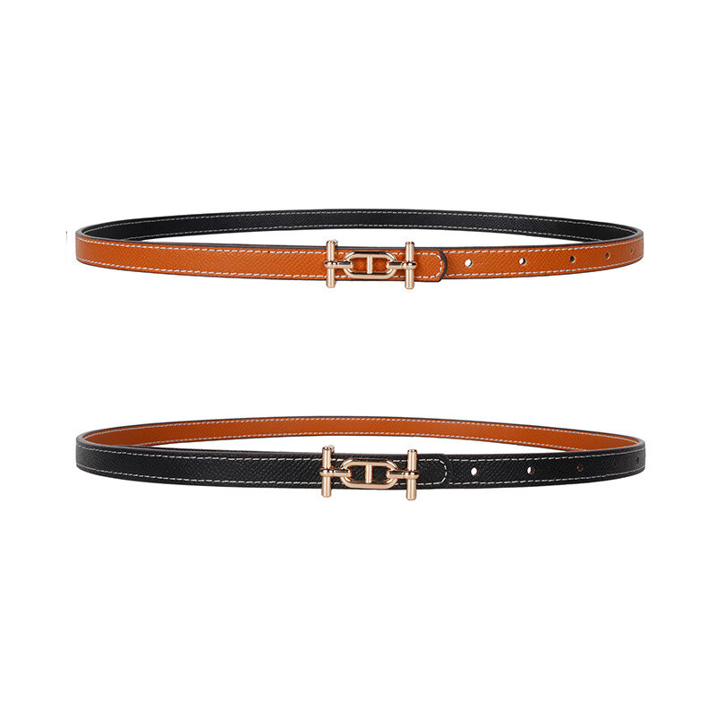 Double-sided Wear PU Leather Belt Women Gold Metal Buckle