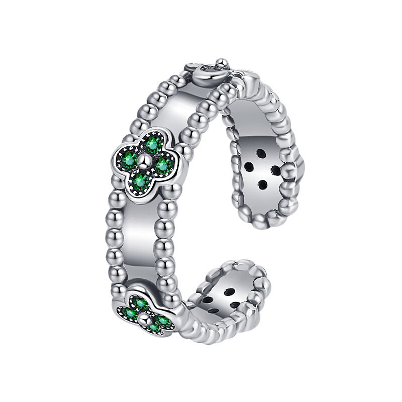 Sterling Silver Narrow Version of The Four-leaf Clover Ring Female Kaleidoscope Simple Personality Index Finger