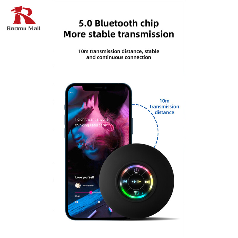 Bluetooth-compatible Speaker Led Light Luminous Suction Cup Bracket Waterproof Bathroom Wireless Portable Player Built-in Microphone