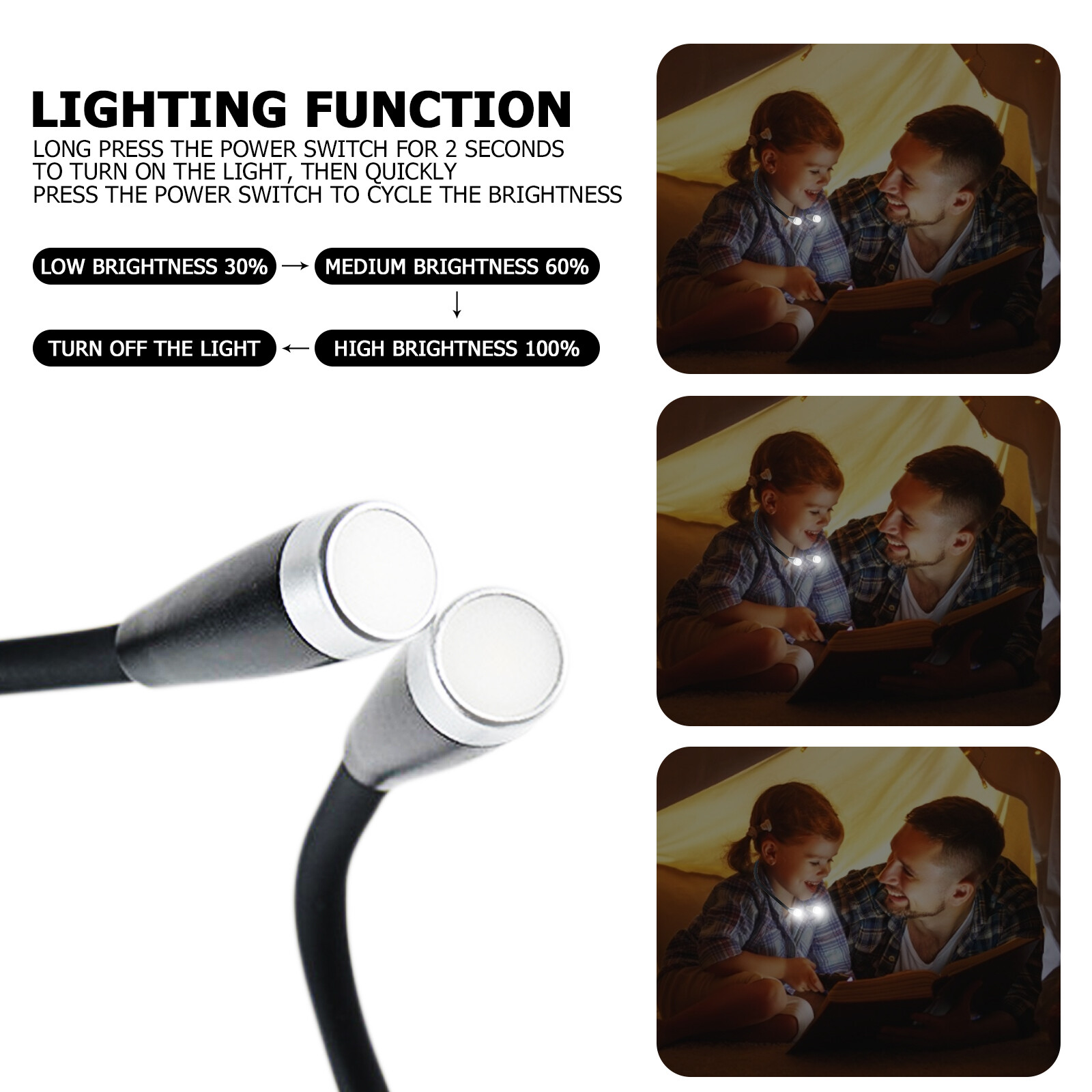 LED Neck Book Reading Light, 3 Brightness Level, Flexible Lamp for Knitting