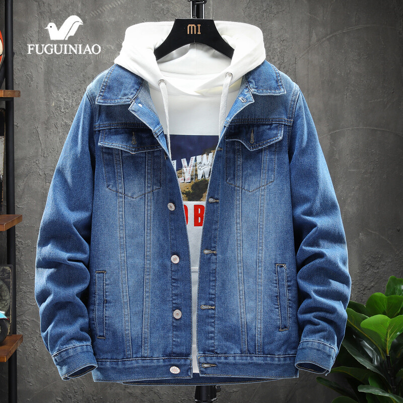 Fuguiniao Áo Khoác Nam Áo Khoác Denim M-3XL