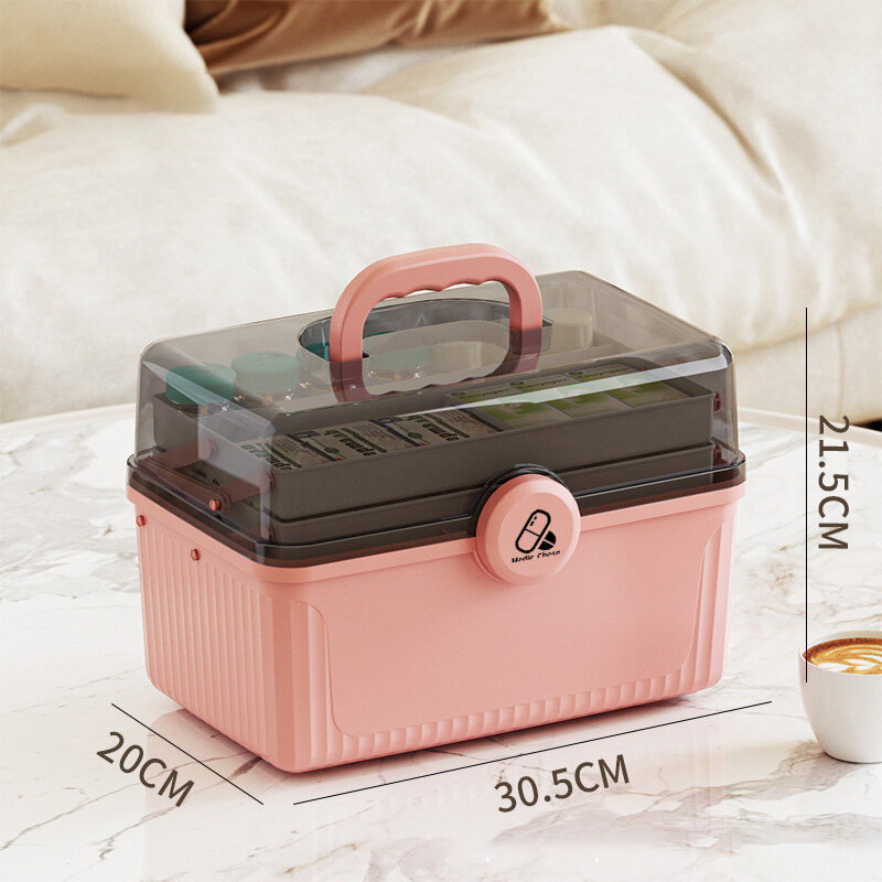 Plastic three-layer large-capacity medicine box outdoor first-aid kit medicine storage box portable full-set medicine sorting box