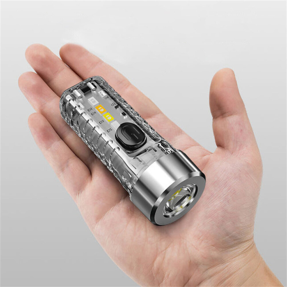 Original S12 Mini LED Flashlight Rechargeable Keychain Flashlights Portable Powerful Waterproof Camping Torch Light New Keychain Lamp Outdoor Household Mini Luminous Multi-function Red Blue Flash USB Rechargeable Strong Light Flashlight